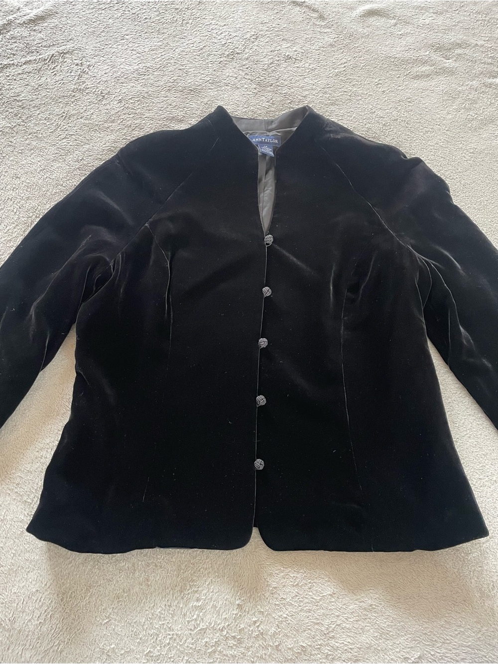 Y2K Ann Taylor Mandarin Collar Oriental Knot Buttons Silk Velvet Blazer Size 14